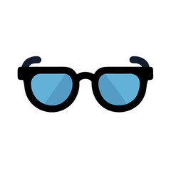 Vector art of a pair of blackrimmed eyeglasses with blue lenses, isolated on a these glasses have a classic, stylish design, perfect for representing vision, fashion, or intellect