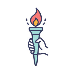 Vector art of hand holding a lit torch with a flame, symbolizing inspiration, knowledge, and progress