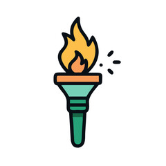 Vector art of a stylized illustration of a burning torch with a green handle and orange flame, isolated on a, representing concepts of victory, leadership, and inspiration