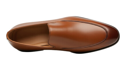Isolated formal brown leather men's loafer shoe on seamless background for business meeting