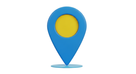 Isolated 3D rendering of map pointer in bright colors, signifying location on a map