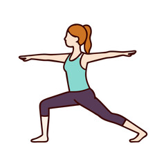 Vector art of woman practicing yoga in warrior ii pose