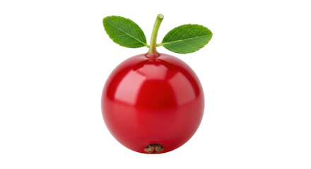 Isolated red cranberry on plain backdrop, fresh fruit with green leaves, healthy food item