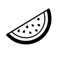 Vector art of a simple black and white illustration of a slice of watermelon