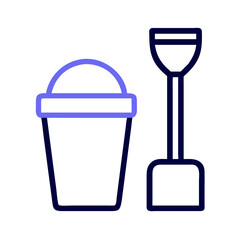 Vector art of simple line art icon of a bucket and spade