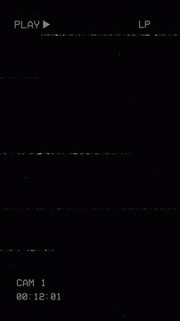 Retro-style vertical 4K animation of a VHS tape playback on an old analog television, showing PLAY text, timecode distortion, and classic static interference.