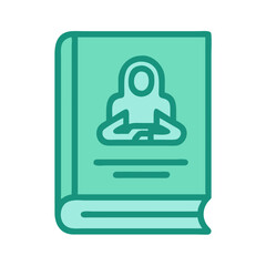 Vector art of a teal icon of an open book with a silhouette of a person meditating on the cover