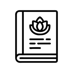 Vector art of a stylized icon representing a book with a lotus flower symbol on its cover, isolated on a this graphic suggests themes of knowledge, spirituality, meditation, or personal growth