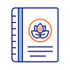 Vector art of a minimalist icon representing a book or journal with a lotus flower symbol on the cover, isolated on a, symbolizing wellness, mindfulness, and personal growth