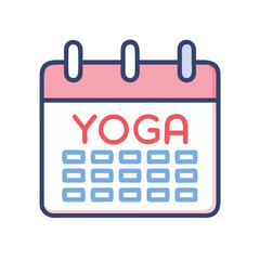 Vector art of a simple, clean, and modern vector illustration of a calendar with the word yoga prominently displayed in red, symbolizing a yoga schedule or appointment, isolated on a