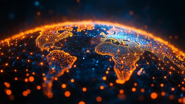 Global technology video of a futuristic digital Earth with a glowing particle network. Big data, connection. Ideal for corporate presentations, business, and science footage. - Powered by Adobe