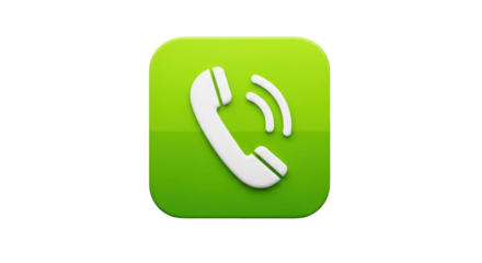 Isolated bright lime-green app icon of a telephone handset receiving a cellular signal