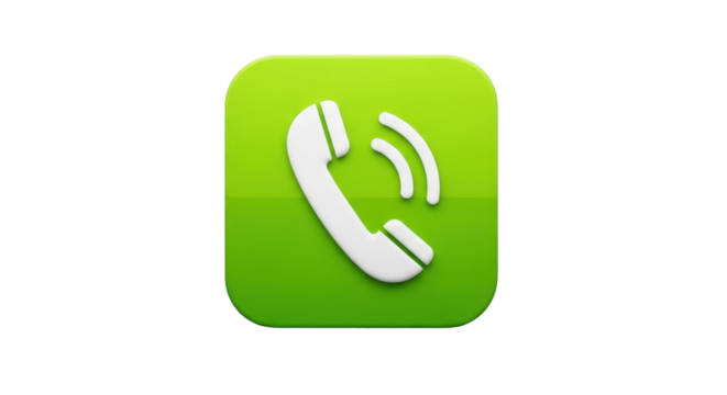Isolated bright lime-green app icon of a telephone handset receiving a cellular signal