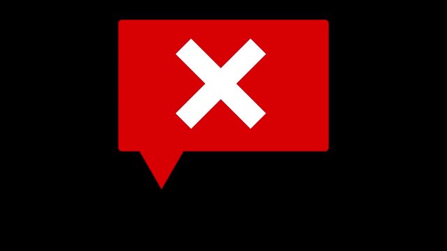Cross icon pop up animation on black background showing error alert symbol, notification concept, and digital interface design for modern warning visuals.