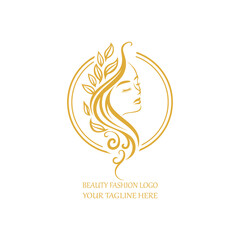 Elegant Beauty Logo with Woman Face and Leaf Hair Design for Salon or Fashion Brand