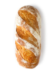 Bread loaf top view on white.