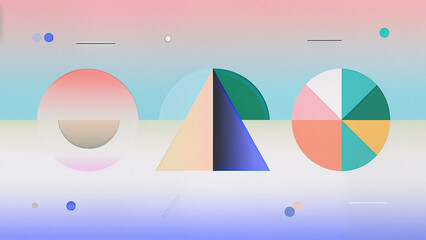 Geometric Shapes and Pyramids in Retro Futuristic Pastel Design