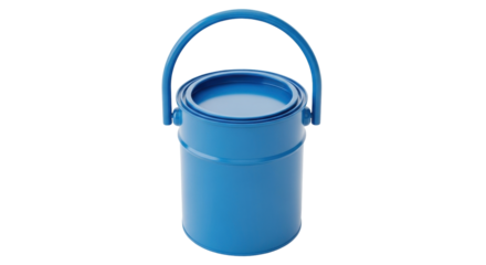 Isolated pail of blue paint with closed lid and handle, product for painting and finishing
