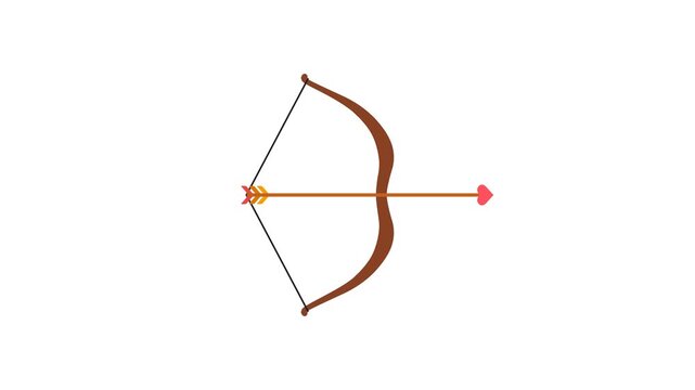 Bow and Arrow Animation with love shaped arrow tip on a white background. Perfect for archery themes, sport concepts, goal achievement, and love. Bow and Arrow 2D animation video
