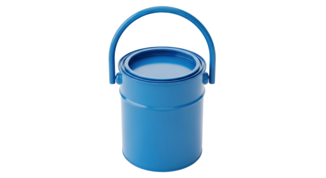 Isolated pail of blue paint with closed lid and handle, product for painting and finishing