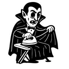 Halloween Dracula Adjusting His Black Suit – Black and White Vector Illustration