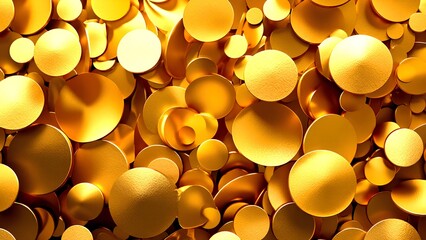A vibrant collection of golden circles, creating an abstract, textured pattern that radiates warmth and luxury.