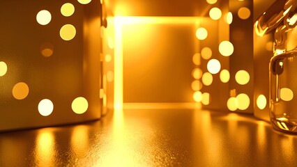 A warm, glowing interior scene featuring soft, scattered lights and smooth surfaces, creating an inviting and serene atmosphere.