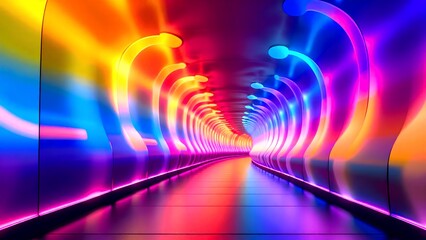 A vibrant and colorful tunnel illuminated with dynamic lights, creating a mesmerizing visual experience.