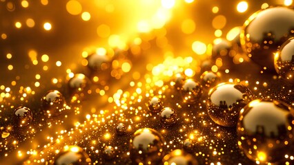 A mesmerizing display of golden spheres against a sparkling background, radiating warmth and luxury, creating an enchanting visual experience.