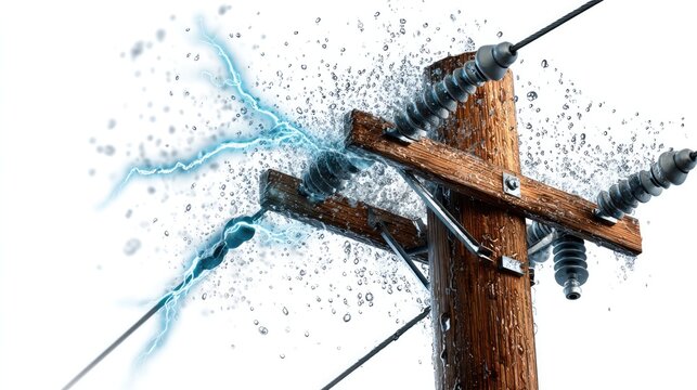Electric Spark on Utility Pole: A captivating depiction of raw power as a bolt of electricity surges through a utility pole. Intense energy and potential hazards.
