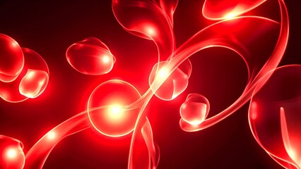 An abstract representation featuring red, glowing shapes that evoke movement and fluidity, suggestive of biological entities or a dynamic environment.