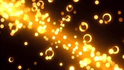 A mesmerizing display of glowing golden orbs against a dark backdrop, creating an enchanting, dreamy atmosphere.