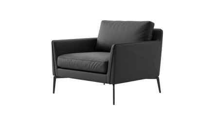 Isolated black leather armchair studio shot, elegant contemporary living room furniture