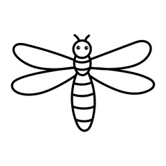 Simple Black and White Insect Illustration with Symmetrical Wings and Segmented Body on Transparent Background