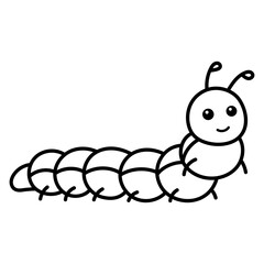 Simple Black and White Line Drawing of a Cartoon Caterpillar with a Transparent Background Vector Illustration Graphic for Educational Purposes
