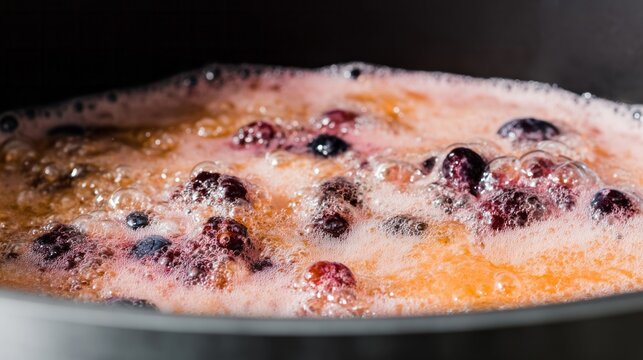 Bubbling berry elixir in a cauldron, invoking summer solstice rituals, fermentation magic, and Nordic Midsummer celebrations