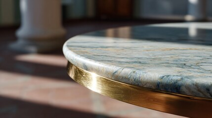 Gleaming marble table edge with golden trim whispers opulence, embodying Art Deco elegance, perfect for Nouveau Richesse Day