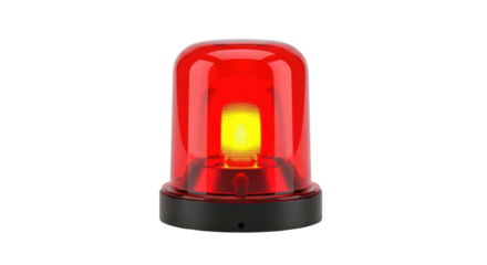 Isolated red rotating light emits light, often used by emergency services, high detail, indoors