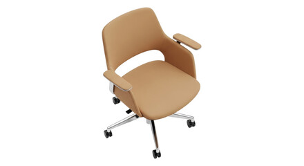 Isolated leather office chair on casters for executive use, ergonomic, for business or home
