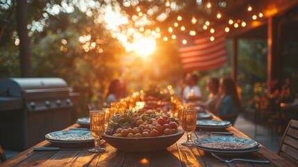Americana backyard barbecue at golden hour.