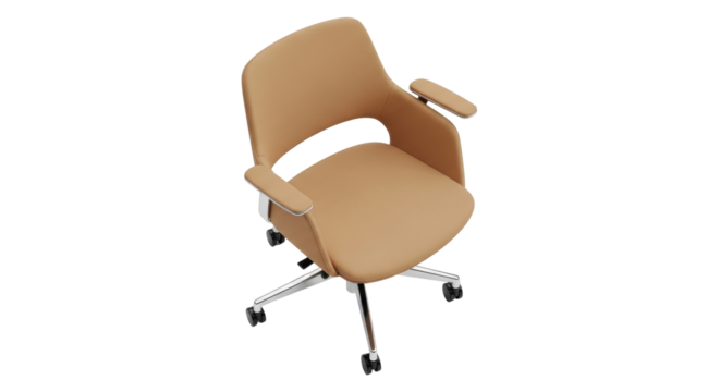 Isolated leather office chair on casters for executive use, ergonomic, for business or home