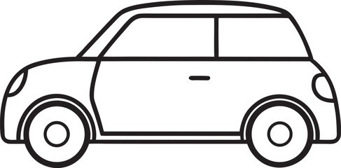 Simple Line Art Icon of a Compact Car, Isolated on White Background