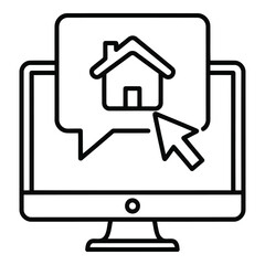 Vector art of computer screen with house icon and cursor