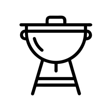 Vector art of a simple line art icon of a barbecue grill, representing outdoor cooking, summer parties, and grilling food