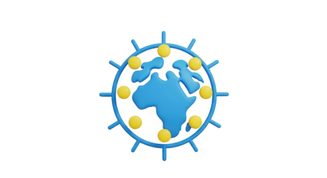 Isolated global network, representing continents Africa, Europe, and Asia, earth connection