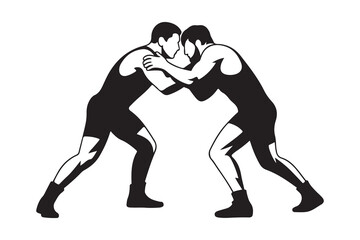 Wrestling Silhouette Illustration – Athletes Grappling Fight Vector Design