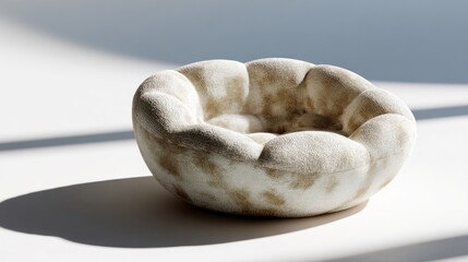 Soft, plush-textured pet bed, mimicking celestial doughnut shape, cozy retreat for feline siesta, perfect for National Cat Day