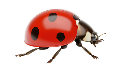 Isolated red ladybug with black spots, detailed insect close-up against a clean backdrop
