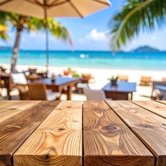 Wooden table on beach cafe