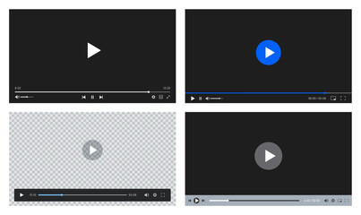 Video player. Media interface with screen and control icons, play button. Multimedia online player for computer website movie, phone stream app. Vector isolated template set © Ukio.stock